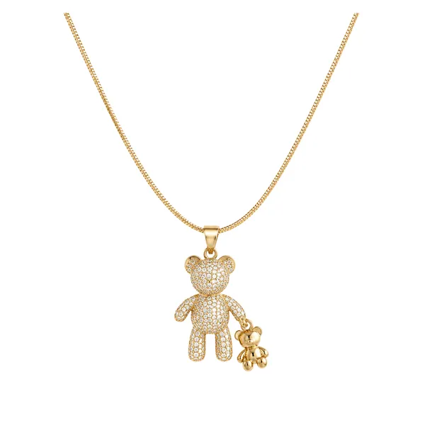 Gold_Stainless_Steel_Teddy_Crystal_Charm_Pendant_Necklace_For_Women