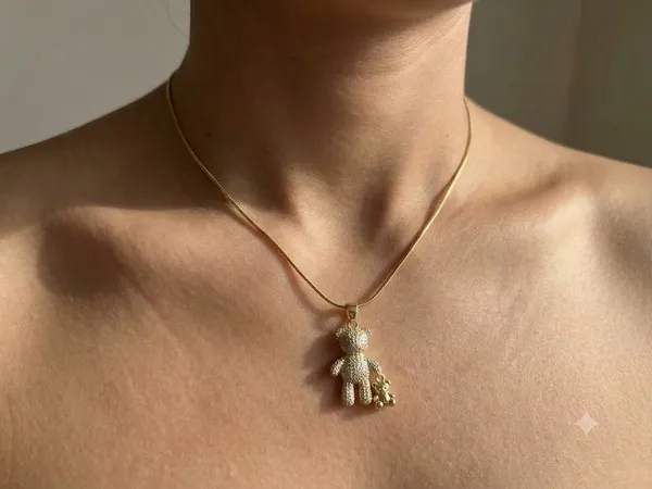 Gold_Stainless_Steel_Teddy_Crystal_Charm_Pendant_Necklace_For_Women