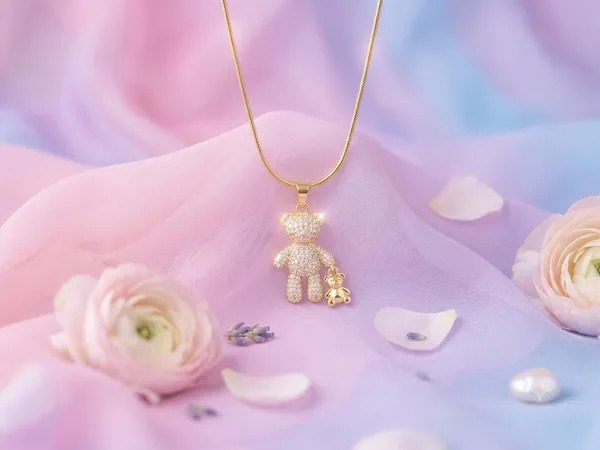 Gold_Stainless_Steel_Teddy_Crystal_Charm_Pendant_Necklace_For_Women