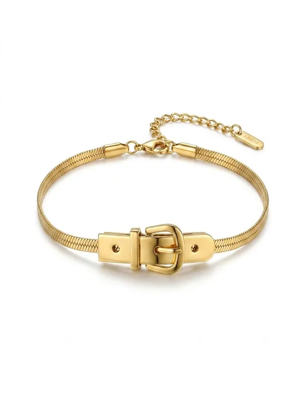 Gold_Stainless_Steel_Snake_Chain_Buckle_Bracelet_For_Women