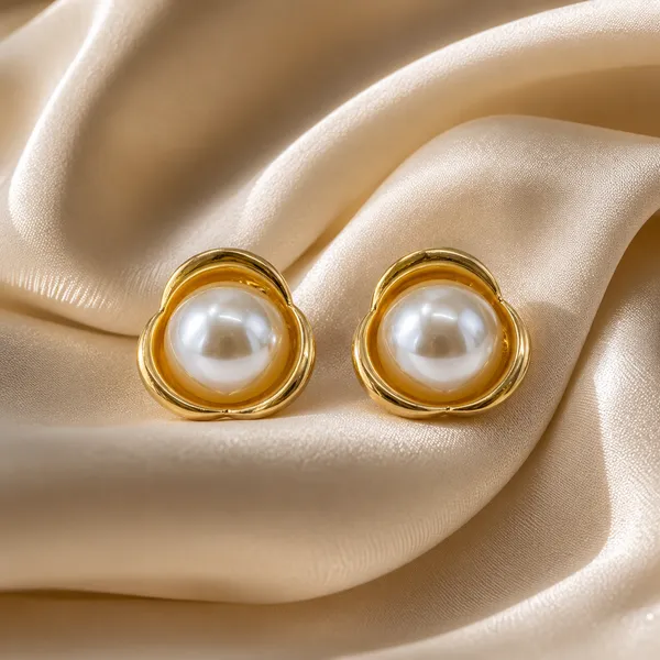 Gold_Stainless_Steel_Pearl_Blossom_Stud_Earrings_For_Women