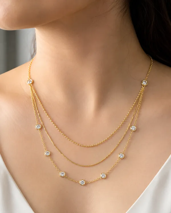 Gold_Stainless_Steel_Layered_Crystal_Charm_Necklace_For_Women