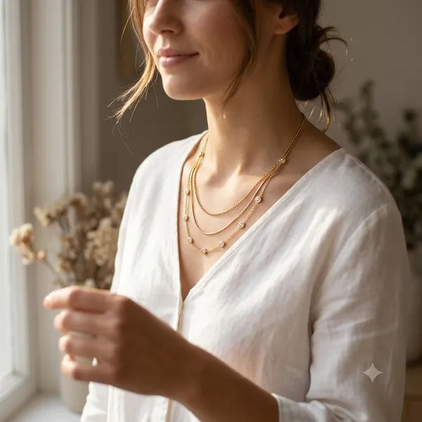 Gold_Stainless_Steel_Layered_Crystal_Charm_Necklace_For_Women