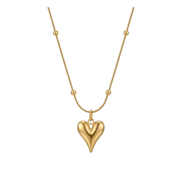 Gold_Stainless_Steel_Heart_Pendant_Snake_Chain_Necklace_For_Women