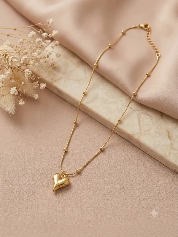 Gold_Stainless_Steel_Heart_Pendant_Snake_Chain_Necklace_For_Women
