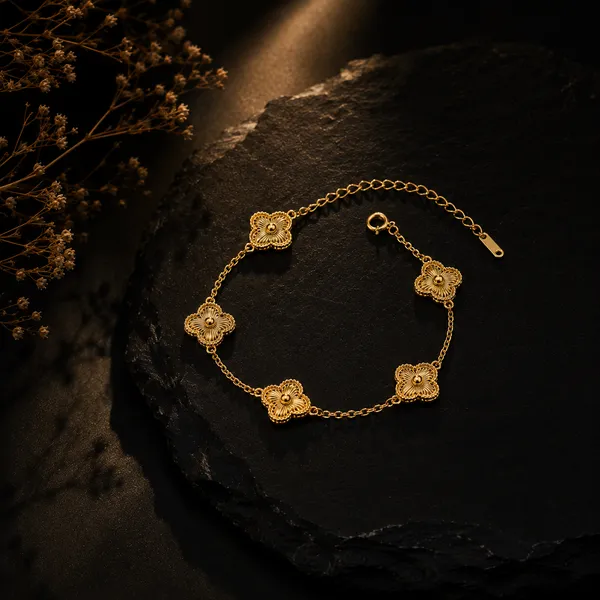 Gold_Stainless_Steel_Floral_Chain_Bracelet_For_Women