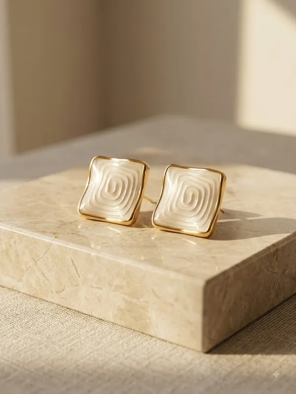Ivory_Gold_Stainless_Steel_Swirl_Square_Stud_Earrings_For_Women