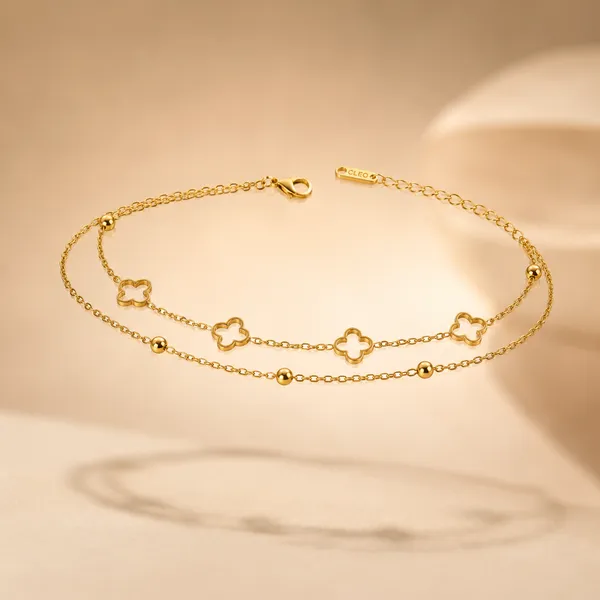 Gold_Stainless_Steel_Dual_Layer_Clover_Bead_Station_Bracelet_For_Women