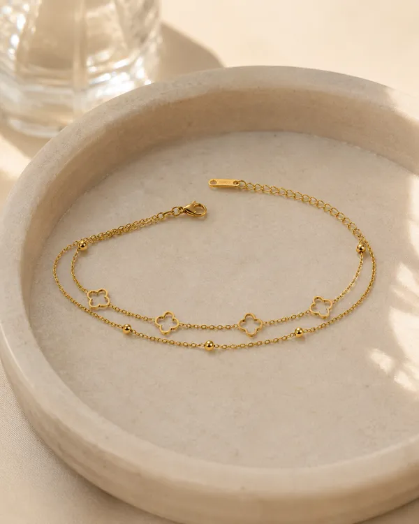 Gold_Stainless_Steel_Dual_Layer_Clover_Bead_Station_Bracelet_For_Women