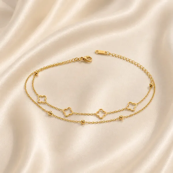 Gold_Stainless_Steel_Dual_Layer_Clover_Bead_Station_Bracelet_For_Women