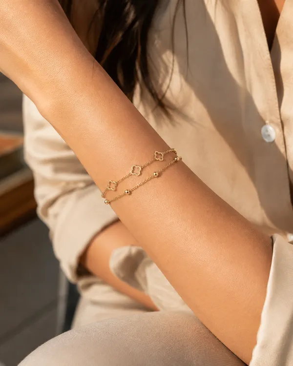 Gold_Stainless_Steel_Dual_Layer_Clover_Bead_Station_Bracelet_For_Women