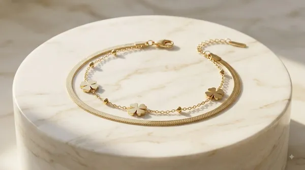 Gold_Stainless_Steel_Clover_Charm_Double_Layer_Bracelet_For_Women