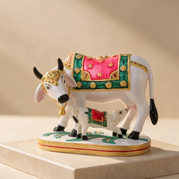 Multicolor_Resin_Marble_Dust_Cow_And_Calf_Figurine_Set_Home