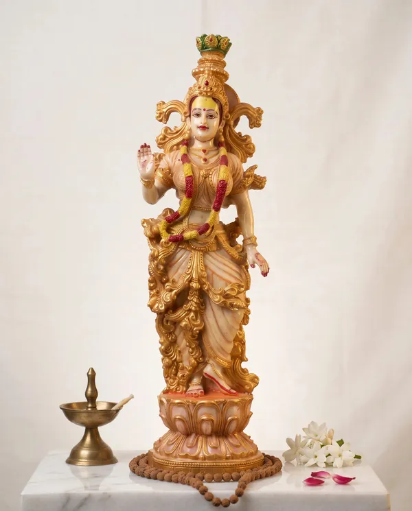Cream_And_Golden_Resin_Marble_Dust_Lakshmi_Idol_Home