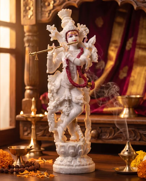 White_And_Golden_Resin_Marble_Dust_Saraswati_Idol_Home