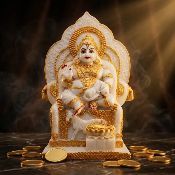 White_And_Golden_Resin_Marble_Dust_Lakshmi_Idol_Home