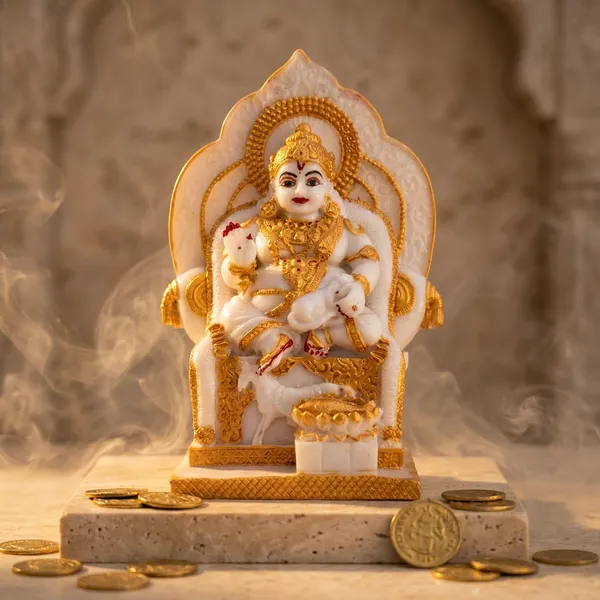 White_And_Golden_Resin_Marble_Dust_Lakshmi_Idol_Home