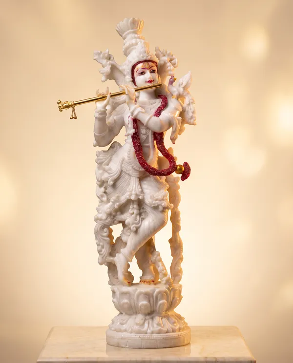 White_And_Golden_Resin_Marble_Dust_Saraswati_Idol_Home