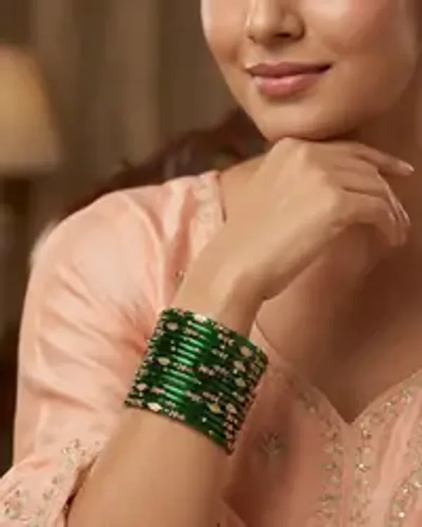 Designer_Green_Glass_Bangles_Set_For_Women_Traditional_Gold_Leaf_Design_Glass_Chooda_Bridal_Wedding_Festive_Ethnic_Wear_Set_Of_24