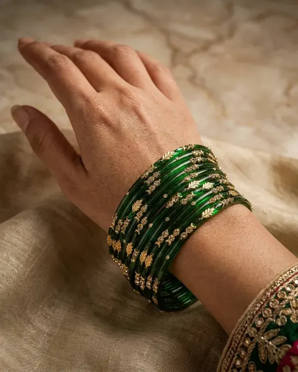 Designer_Green_Glass_Bangles_Set_For_Women_Traditional_Gold_Leaf_Design_Glass_Chooda_Bridal_Wedding_Festive_Ethnic_Wear_Set_Of_24