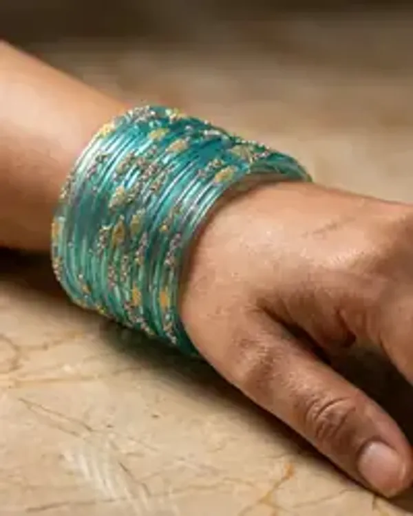 Kripyam_Premium_Aqua_Green_Glass_Bangles_Set_For_Women_Designer_Gold_Leaf_Stone_Work_Glass_Chooda_Bridal_Wedding_Festive_Traditional_Wear_Elegant_Glass_Bangles_Set_Of_24