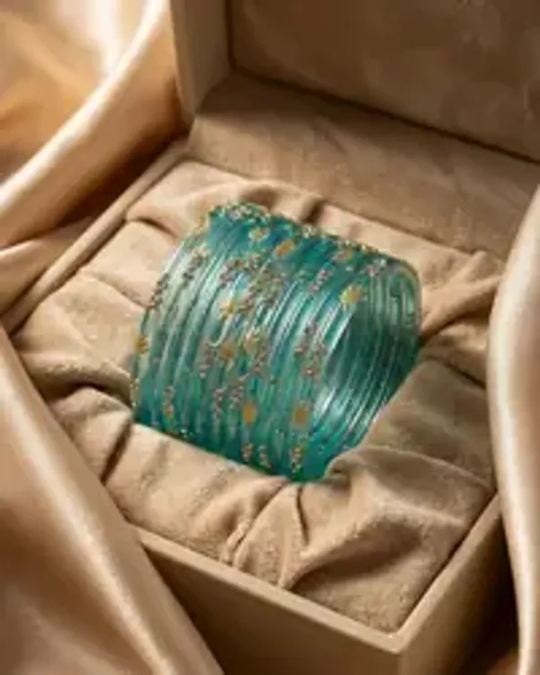 Kripyam_Premium_Aqua_Green_Glass_Bangles_Set_For_Women_Designer_Gold_Leaf_Stone_Work_Glass_Chooda_Bridal_Wedding_Festive_Traditional_Wear_Elegant_Glass_Bangles_Set_Of_24