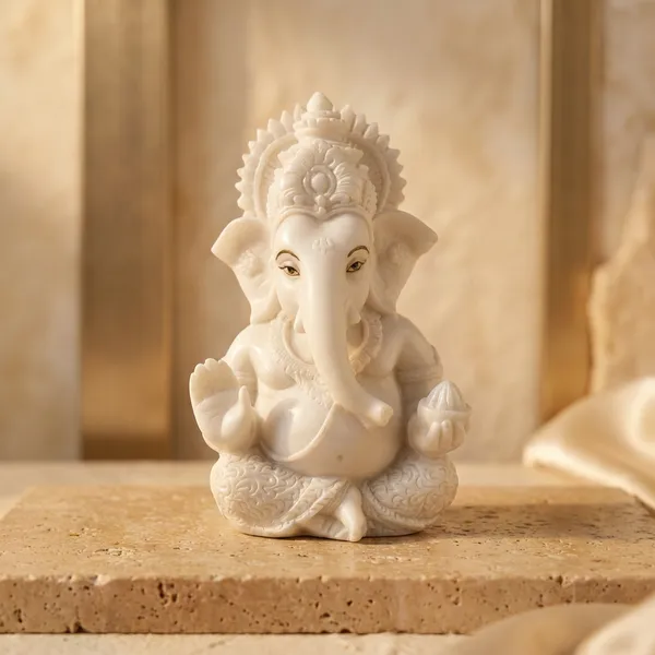 White_Resin_Marble_Dust_Ganesha_Idol_Home