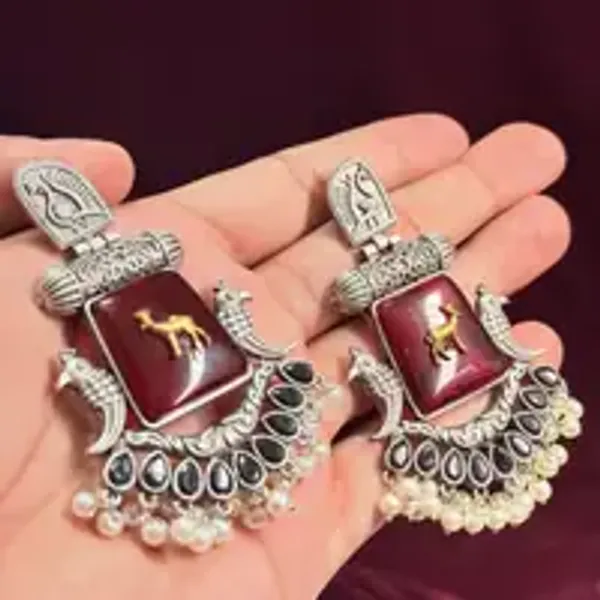 Kripyam_Premium_Peacock_Statement_Earrings_With_Green_Cat_S_Eye_Stone_Pearl_Drops_Handcrafted_Ethnic_Chandelier_Earrings_For_Women_Jaipuri_Style_Set_Of_2