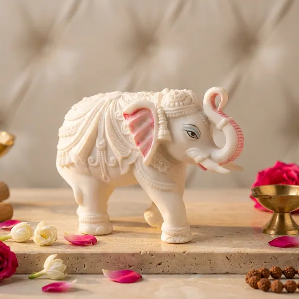 White_Resin_Marble_Dust_Elephant_Figurine_Home