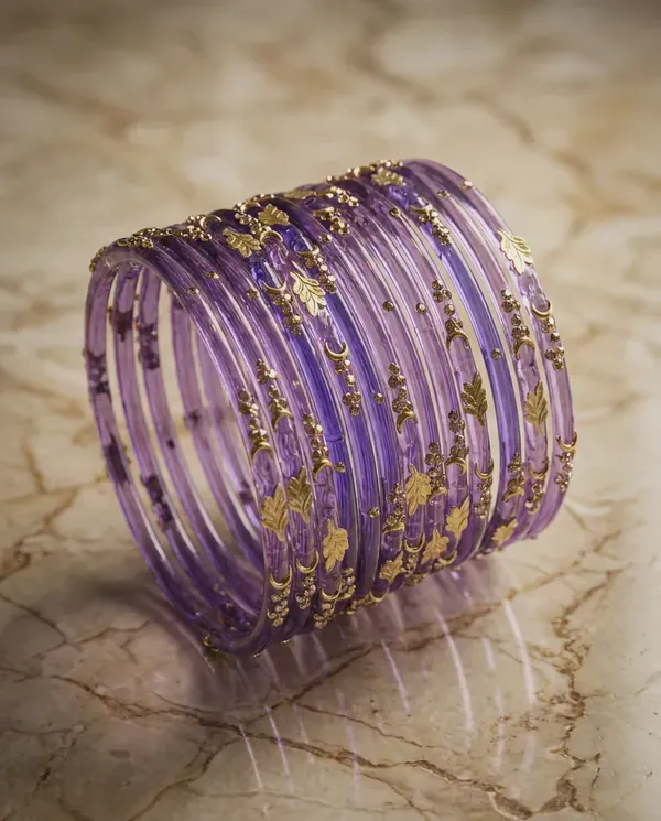 Kripyam_Premium_Lavender_Purple_Glass_Bangles_Set_For_Women_Designer_Gold_Leaf_Stone_Work_Glass_Chooda_Bridal_Wedding_Festive_Traditional_Wear_Elegant_Glass_Bangles_Set_Of_24