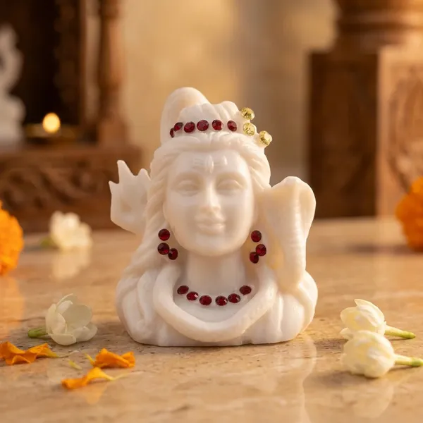 White_And_Brown_Resin_Marble_Dust_Shiva_Idol_Home
