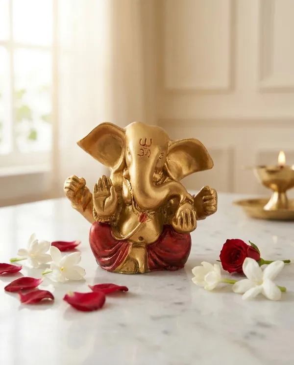 Golden_And_Red_Resin_Marble_Dust_Ganesha_Idol_Home