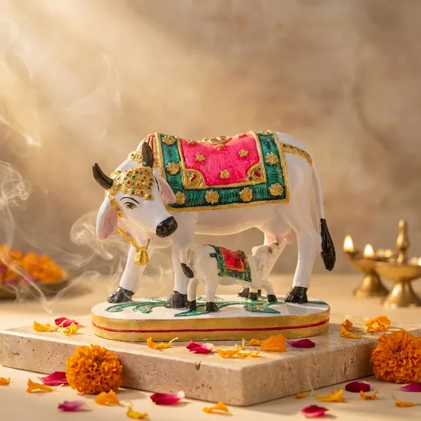 Multicolor_Resin_Marble_Dust_Cow_And_Calf_Figurine_Set_Home