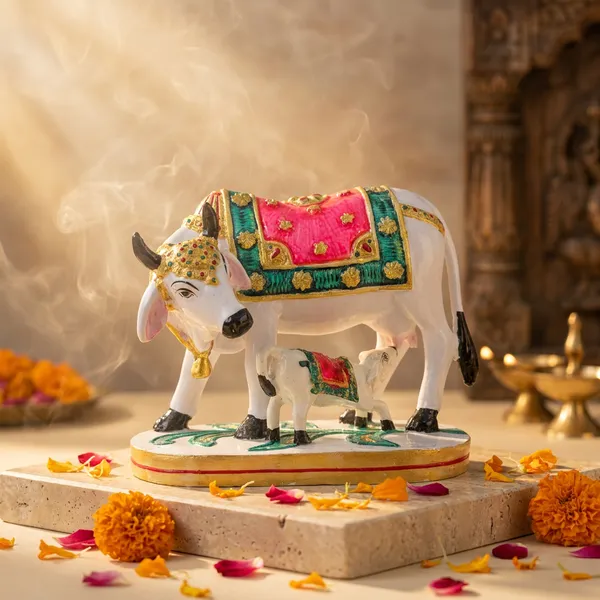Multicolor_Resin_Marble_Dust_Cow_And_Calf_Figurine_Set_Home