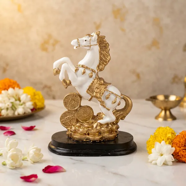 White_And_Golden_Resin_Marble_Dust_Horse_Figurine_Home