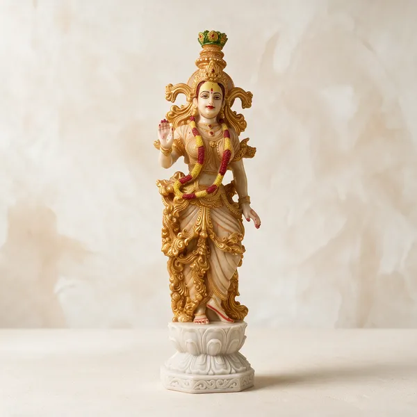 Cream_And_Golden_Resin_Marble_Dust_Lakshmi_Idol_Home
