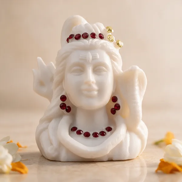 White_And_Brown_Resin_Marble_Dust_Shiva_Idol_Home