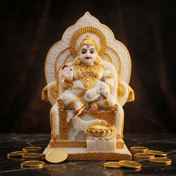 White_And_Golden_Resin_Marble_Dust_Lakshmi_Idol_Home