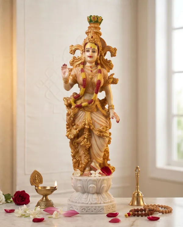 Cream_And_Golden_Resin_Marble_Dust_Lakshmi_Idol_Home