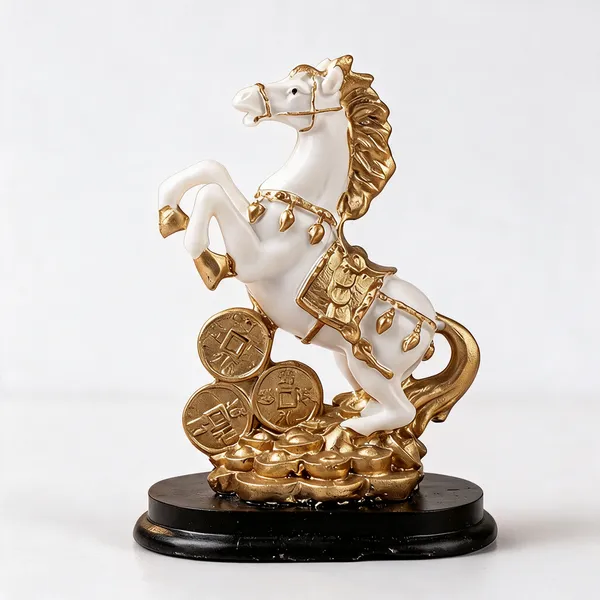 White_And_Golden_Resin_Marble_Dust_Horse_Figurine_Home