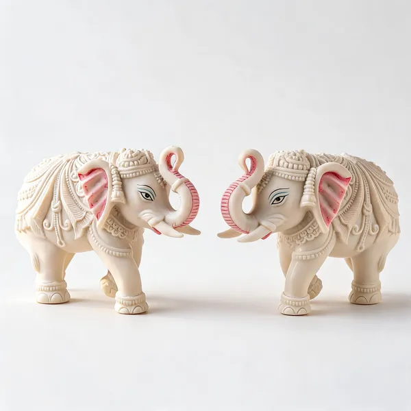 White_Resin_Marble_Dust_Elephant_Figurine_Home
