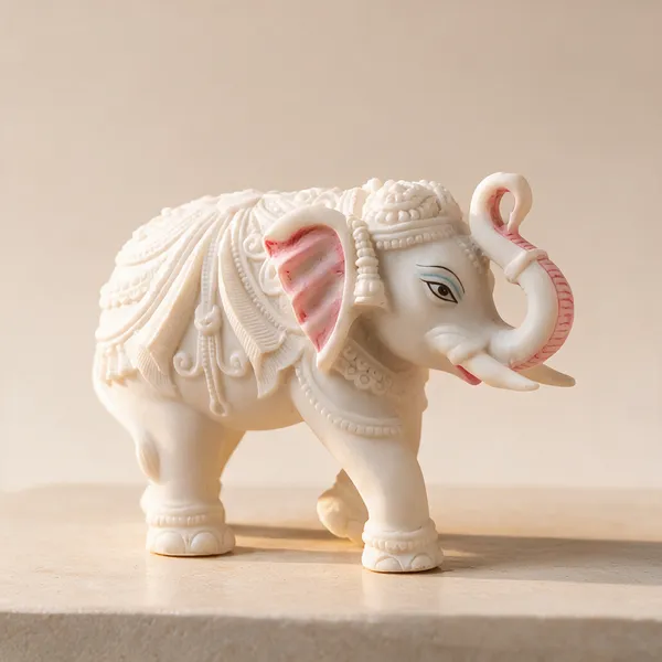 White_Resin_Marble_Dust_Elephant_Figurine_Home