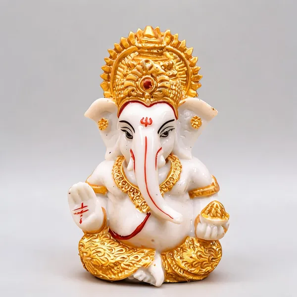 White_And_Golden_Resin_Marble_Dust_Ganesha_Idol_Home