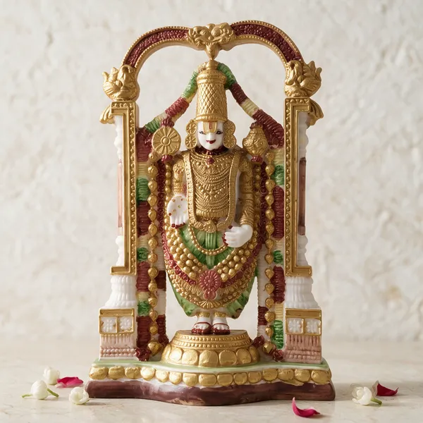 White_And_Golden_Resin_Marble_Dust_Venkateswara_Idol_Home