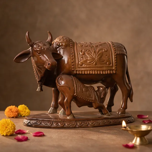 Brown_Resin_Marble_Dust_Kamdhenu_Cow_And_Calf_Idol_Home