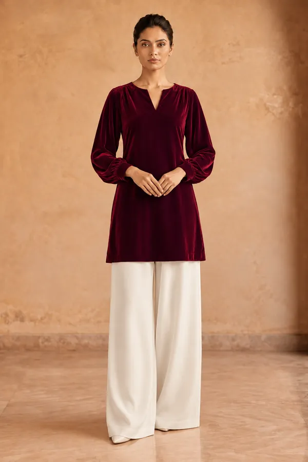 Burgundy_Velvet_Elegance_Tunic_Set
