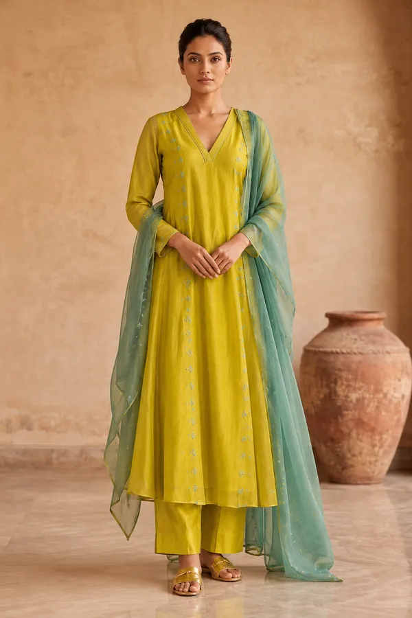 Lime_Yellow_Chanderi_Silk_suit