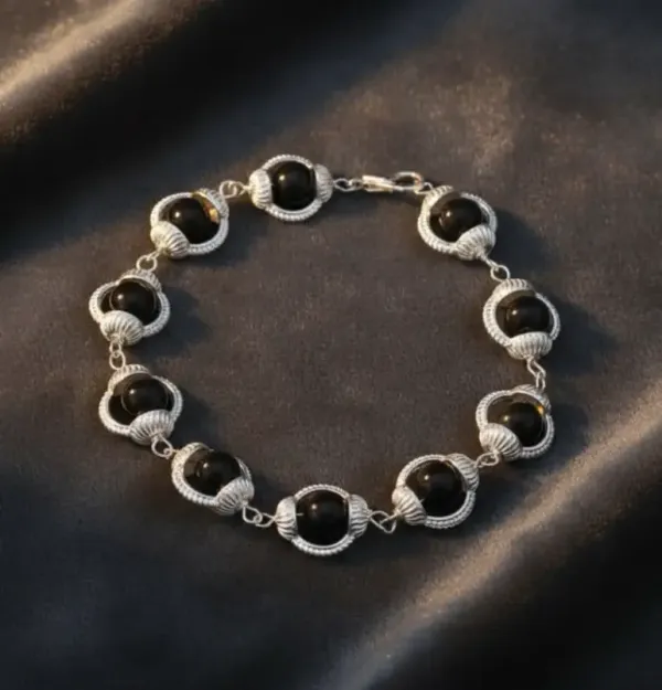 Silver_Black_Ebony_Stone_Camandal_Bracelet_Unisex