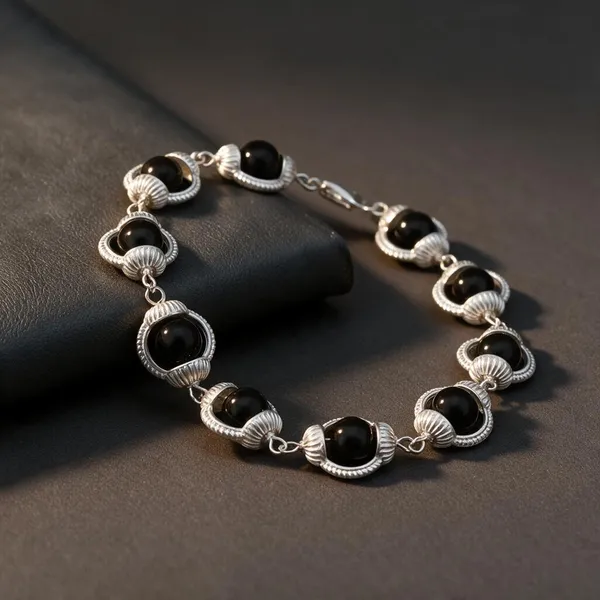Silver_Black_Ebony_Stone_Camandal_Bracelet_Unisex