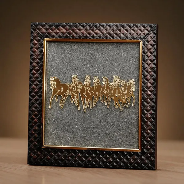 Wood_Seven_Horses_Pyrite_Framed_Wall_Art_7.5X7.5_Inches